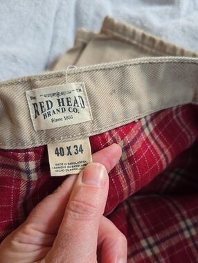 RedHead Men’s Tan Chinos with Red Plaid Lining